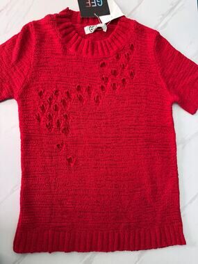 NWT GEE (Genesis et Evolution) Red Distressed Knit Top